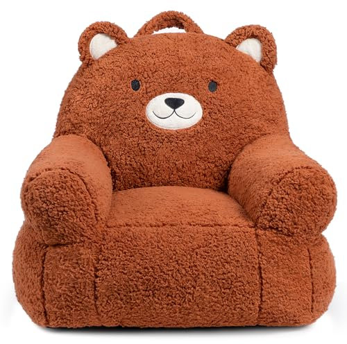 BEJOY Bequemer kindersofa, Schaumstoffgefülltes kindersessel, Einzelne kuschelige Sherpa-kindercouch für Jungen und Mädchen, Bär