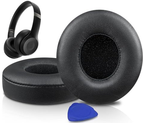 SOULWIT Cuscinetti Auricolari in Pelle d'Agnello Ricambio per Beats Solo 4 Wireless On-Ear Cuffie, Padiglioni Cuffie Solo4 con Schiuma Antirumore ad Alta Densità, Spessore Aggiunto - Nero