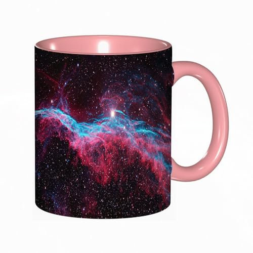 EKLMPS Becher aus Keramik, Ideal als Geschenk, Hochwertiger Aufdruck, Tasse mit Motiv, Tee Becher, Coffee Cup, 330ml,Rosa, Wissenschaft Kosmos Weltraum Galaxie Druck Universum Sterne Astronomie Nebel