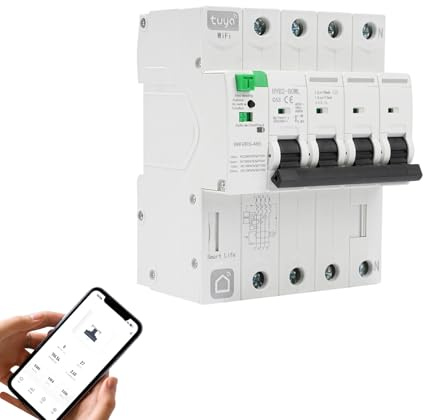 DewinLVD WIFI Disjoncteur Intelligent, Disjoncteur 4P 63A Protection Contre Les Fuites Réarmable Tuya APP Télécommande
