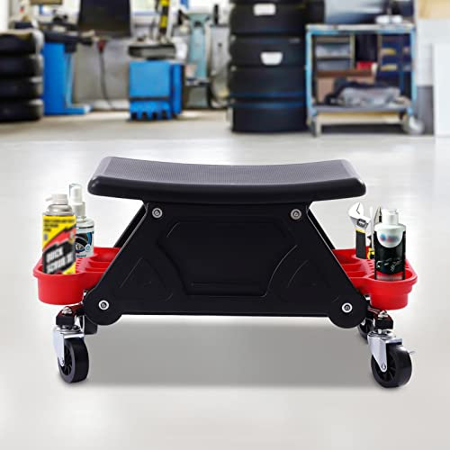 Kozivmo Werkstattstuhl 33cm Werkstatthocker Werkstattsitz Arbeits-Hocker-Stuhl-Sitz mit 4 Rollen Tragfähigkeit bis 150kg