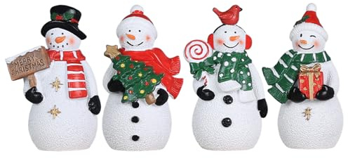 MEETYAMOR Christmas Decorations Indoor, 4 PCS Resin Snowman Ornaments for Christmas Table Decor, Farmhouse Rustic Miniature Collectible Figurines for Home, Tiered Tray, Mantle, Shelf