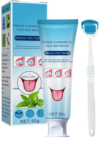 Raschietto per lingua, gel detergente per lingua, raschietto per lingua | Fre-sh M-int, kit di gel per la pulizia della lingua, set di igiene orale naturale, gel bocca e strumento per scrubber per do