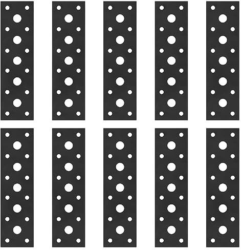 Conectores planos, 10 piezas soporte de placa perforada, 145 x 40 mm refuerzo de madera, soporte de chapa perforada de acero, planchas planas, placa de conexión, escuadra metálica para muebles