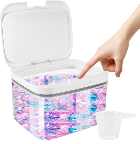 2.8L Laundry Pods Storage Container with Pop-up Lid and Measuring Scoop | Washing Pods Storage Container, Large Clear Laundry Jars for Laundry Pods Washing Powder Washing Tablets Dryer Sheets