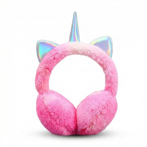 Hopzab Unicorn Horn Earmuffs for Womens Girl,Soft Ear Protectors,Cute Fashion Winter Warm Plush Ear Muffs for Kid Christmas,Birthday(Pink)