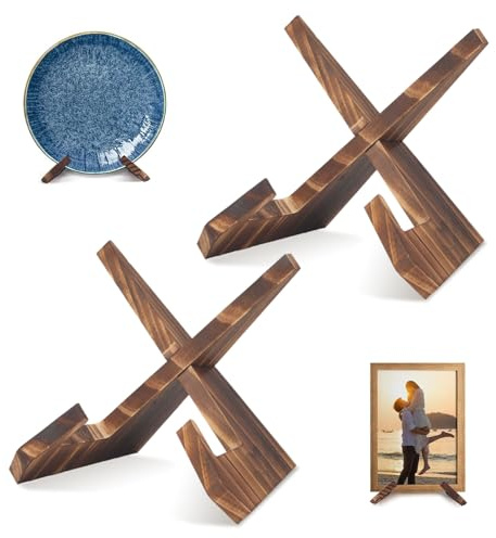 FrostyFlair Tellerständer Zur Aufsteller, 2er-Pack 6,5 Zoll Holzplatte Aufsteller Tellerständer, Bilderrahmenhalter, Kartenständer, Postkartenständer, Buchaufsteller