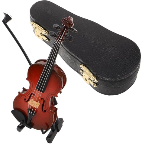 ERINGOGO Violino in Miniatura in Legno Custodia e Supporto Decorazione di Violino Realistica per Casa e Ufficio Strumento Musicale Corda in Miniatura