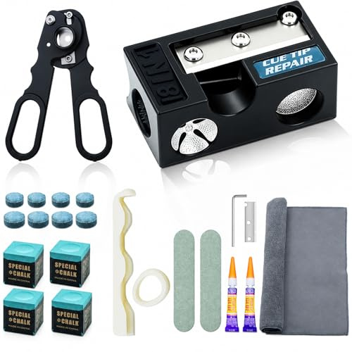 LAIDROC Snooker Cue Tip Repair Kit, 8-in-1 Snooker Cue Tip Shaper Tool with Snooker Cue Tips, Pool Cue Tip Repair Kit Billiard Snooker Accessories