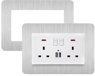JJWNMLL 2 placas de cubierta de interruptor de luz doble: 14,6 x 8,6 cm, borde plateado para interruptor de luz, cubierta de interruptor de luz doble, cubierta adhesiva para interruptor, decoración de