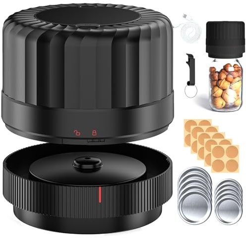 Anosuwa Sigillatore Elettrico per Barattoli Mason –Mason Jar Kit Automatico | per Tappi Standard e Bocca Larga, Veloce e Facile per Conservare Cibi, Fermentati e Dispensa