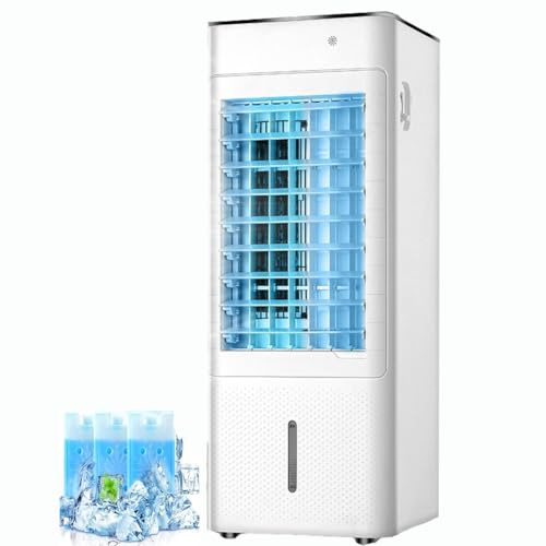 HTDRE Climatiseur Portable 4 en 1, Chauffage, rafraîchisseur d'air par évaporation avec humidificateur, minuterie 12 h, 3 Vitesses, Oscillation à 120° pour la Maison et Le Bureau, sans Tuyau.