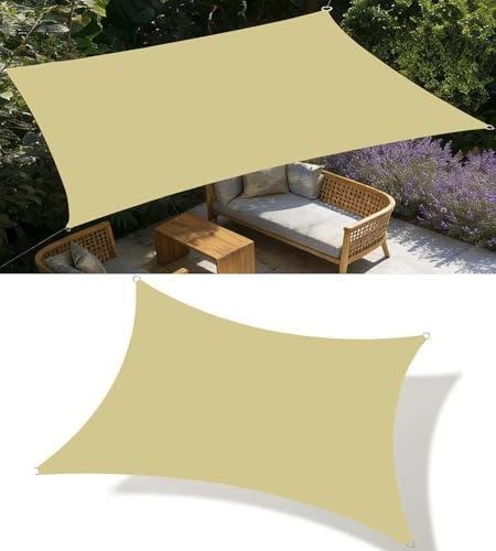 Toldo Vela 3x7M Rectangular Toldos Exterior Terraza Impermeable Toldo Vela de Sombra con Ojales y Cuerdas de Sujeción 95% protección UV para Exterior Patio jardín Arena