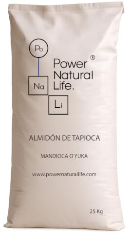 Fécula de Tapioca, Yuca o Mandioca en Polvo | Power Natural Life | Saco 25 kg | Uso Alimentario, Uso Técnico e Industrial | NO GMO, Orgánico y Apto para Celíacos