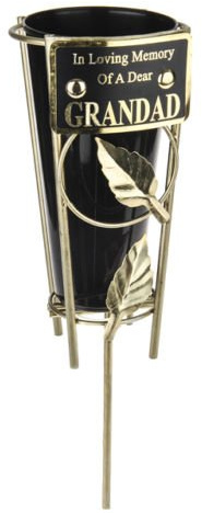 Cemetery Grave Vase with Metal Spike - In Loving Memory of a Dear GRANDAD plaque. Includes black plastic insert vase