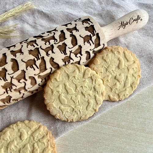 Nudelholz mit KÄTZCHEN für hausgemachtes Gebäck. Präge Teigroller. Geschenk für Katzenliebhaber. Katzen. Graviertes Nudelholz mit Muster für Plätzchen und Keramik von Algis Crafts