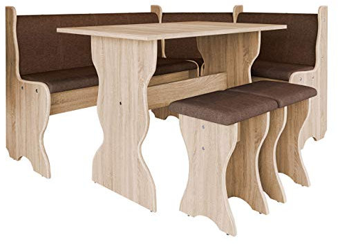 Mirjan24 Eckbankgruppe Thomas, Eckbank Gruppe besteht aus Kücheneckbank, Tisch, 2X Hocker, Esszimmer Sitzbank (Eiche Sonoma + Alfa 08)