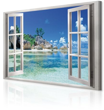 decomonkey Bilder Meer Landschaft 120x80 cm 1 Teilig Leinwandbilder Natur | Strukturleinwand, Holzkeilrahmen, Bild auf Leinwand, Wandbild, Kunstdruck, Wanddeko, Wohnzimmer, Wanddekoration, Insel