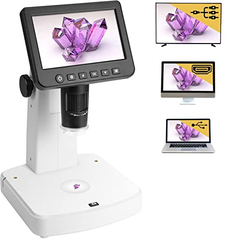 Levenhuk DTX 700 LCD Digitales Mikroskop 10–300x mit 5 Bildschirm | Integrierte Kamera, 8 LED-Beleuchtung, Foto/Video, Messfunktion, USB- und Akku-Betrieb, für Elektronik, Schmuck und Münzen