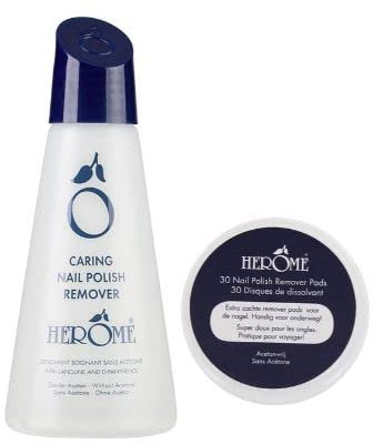 Herome Combi-Pack Solvente Senza Acetone (120ml) per Unghie Curativo & 30 Dischetti Curativi Per la Rimozione dello Smalto (Caring Nail Polish Remover & Nail Polish Remover Pads