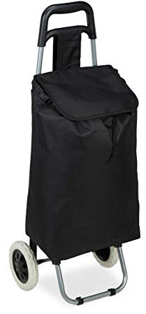 Relaxdays Einkaufstrolley klappbar, Abnehmbare Tasche 28 L, Einkaufswagen mit Rollen HxBxT: 92,5 x 42 x 28 cm, schwarz
