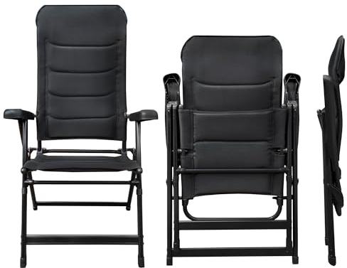 osoltus Klappsessel Comfort Plus Black Magic - Soft Touch Bezug - ergonomischer Camping-Stuhl - Klappstuhl für Garten, Balkon & Terrasse - Grey Stone - Schwarz