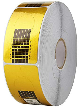 Nail Forms 500 Pcs Roll Nails Extension for Acrylic Nails Self-adhesive Nail Tips Replacement for Polygel Nail Guide, Nail Stickers Molds Builder Learning Curve Art Equipment Salon, Gold Rectangle