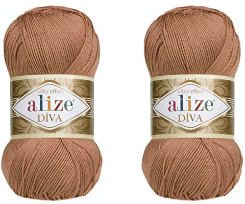 Alize Diva-Garn, Handstrickgarn, 100% Mikrofaser, Acrylgarn, Alize Diva, Seideneffekt, Häkelgarn, Kunst, Spitzenhandwerk, 2 Knäuel, 200 g, 261 Rotbraun