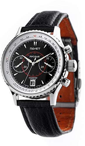 Poljot Ruslan 3133 Aviator Chronograph russische mechanische Uhr Fliegerchronograph Russland Stoppuhr schwarzes Zifferblatt