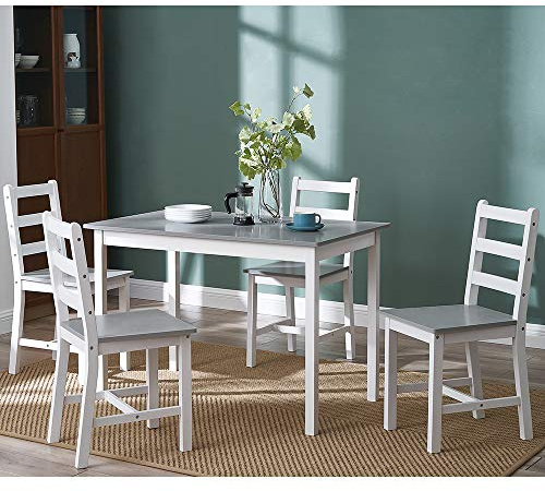 Panana Table de salle à manger en bois avec 4 chaises contemporaines Ensemble de meubles de salle à manger (blanc et gris)