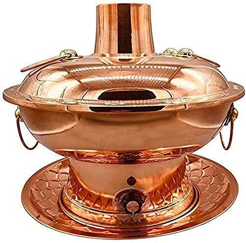 BERTY·PUYI Olla Caliente Tradicional De Estilo Antiguo, Olla Caliente Gruesa De Cobre Puro, Olla Caliente De Carne Casera para Calentar Carne De Res, Pescado, Camarones, Soja, Fideos-32cm
