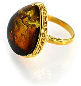 MyBer ®Ring Bernstein Bernsteinring groß Schmuck Damen Sterling Silber 925er vergoldet