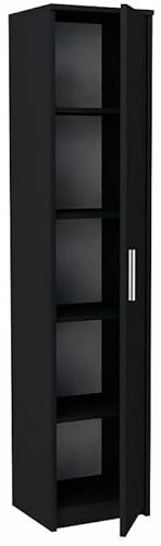 MATKAM Schmaler Schrank Schlafzimmer - Mehrzweckschrank B40 H182 T35cm - Regal Schmal mit Türen - Kleiderschrank mit 4 Bretter - Allzweckschrank für Schlafzimmer, Wohnzimmer, Büro - Schwarz