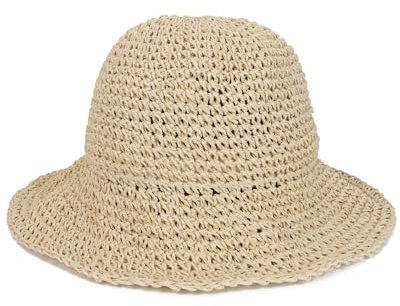 Womens Crochet Straw Sun Hat with Wide Brim – Soft Foldable Floppy Beach Hat for Summer (US, Alpha, One Size, Beige)
