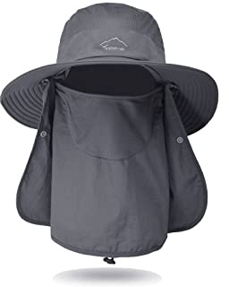 Andiker Outdoor Sun Hat for Men, Fishing Cap Summer UV Protection Wide Brim Hat with Detachable Face Neck Flap