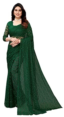 IMTRA FASHION Designer Net Sari Pour Les Femmes Sari Floral Indien Avec Chemisier Vert (ABIRA GREEN)
