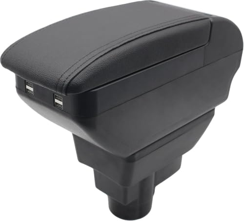 KAERGK Auto Armlehnen für Opel Corsa D 2006-2014 Mittelarmlehne | Zweistufiger Stauraum, 4 USB, Mit Getränkehalter, Verstellbare Armlehnen, Einfache Montage, PU-Leder, Schwarze Nähte