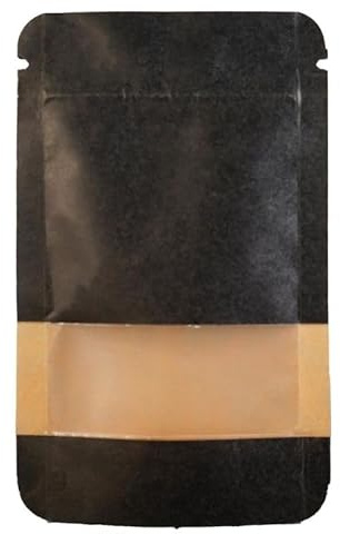 Weedness Kraft-Papier-Beutel Tüten Schwarz 50 Stück 11 x 8,5 cm mit Sichtfenster - Papierbeutel Tütchen Druckverschlussbeutel Baggy Bags Reißverschluss