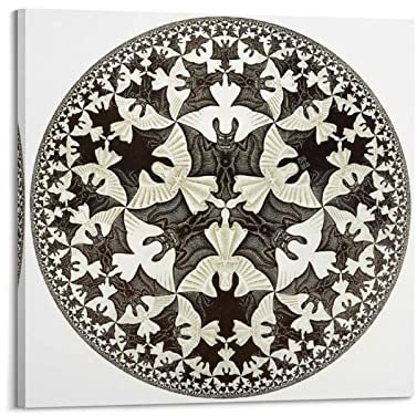 JAHER M.C. Escher Gemälde Kunstwerke – (Dämonen) Poster Gemälde auf Leinwand Wandkunst Scrollbild Druck Wohnzimmer Wanddekoration Häuser 30 x 30 cm