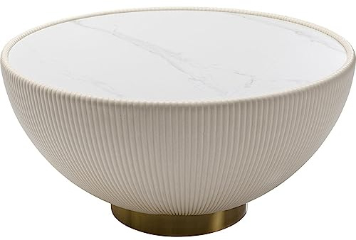 Kare Design Couchtisch Endless Vegas, Weiß, 71cm Durchmesser, Wohnzimmertisch, Beistelltisch, rund, Keramik Oberfläche, 36x71x71 cm (H/B/T)