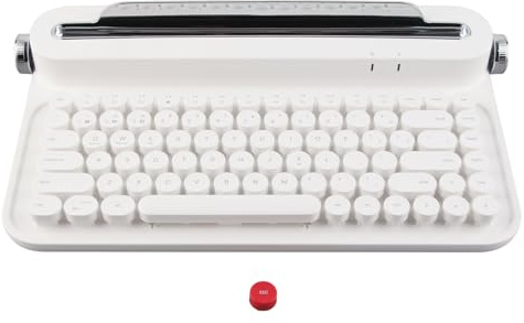 Retro Bluetooth-tangentbord, 86 nycklar skrivmaskin Tangentbord Bärbart 33ft Range Universal med integrerat ställ för för Tablet Laptop för IOS(Vit)