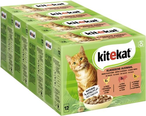KITEKAT Portionsbeutel Multipack Klassische Auswahl in Sauce 4x12x85g Katzenfutter Nassfutter