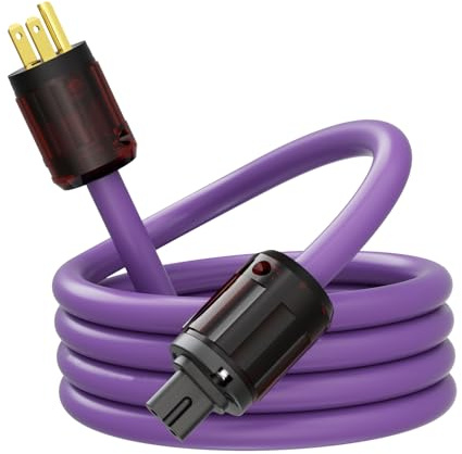 YuanYong Audiophiles HiFi-Netzkabel Audio-Stromkabel 12AWG 7N OCC Figure 8 AC-Netzteil, 24K Vergoldeter Stecker/IEC320-C7-Buchse,125V/15A FüR Lautsprecher, VerstäRker, Subwoofer, Heimkino(1.5M/4.9Ft)