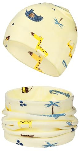 Aolso Beanie Mütze & Schlauchschal Set, Loop Mit Beanie, Kinder Baumwoll Schals, Winter Loop Schal für Junge Und Mädchen, Baby Schals (Beige)