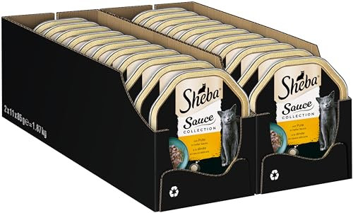 SHEBA Schale Nassfutter für Katzen Sauce Collection mit Pute in Heller Sauce 2 x 11 x 85g