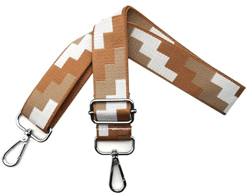 Taschengurte zum Wechseln Verstellbarer Schultergurt für Taschen, Taschengurt Breit 3.8 cm Schulterriemen mit Silber Karabiner für Damen Tragegurt Schultertasche und Handtaschen, Braun Weiß, J10