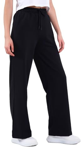 COMEOR Women's Jogging Bottoms, Thin Lightweight Breathable Cotton Straight Leg Joggers, Ladies Sports Yoga Trousers, Long Training Pants, Loose Sweatpants with Elastic Waist Drawstring Black