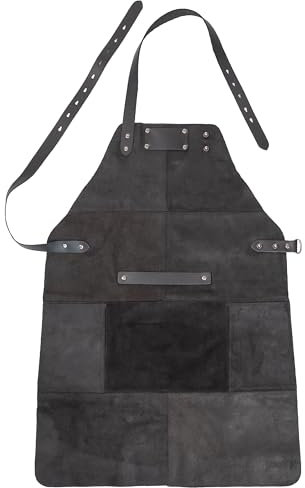 Hamosons Lederschürze, Grillschürze, BBQ-Schürze, Arbeitsschürze, Werkzeugschürze, aus Velours-Echt-Leder, mit Taschen, zum Grillen, Kochen, BBQ oder als Geschenk, Modell 980 (Schwarz)
