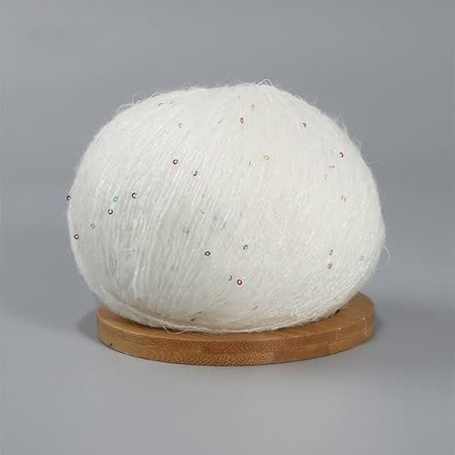 Strickwolle, Spitzen-Mohairgarn mit Pailletten, Häkelstrickgarn mit modischem, babyweichem Pullover-Schal, Handarbeitsgarn mit Schlaufen(White)