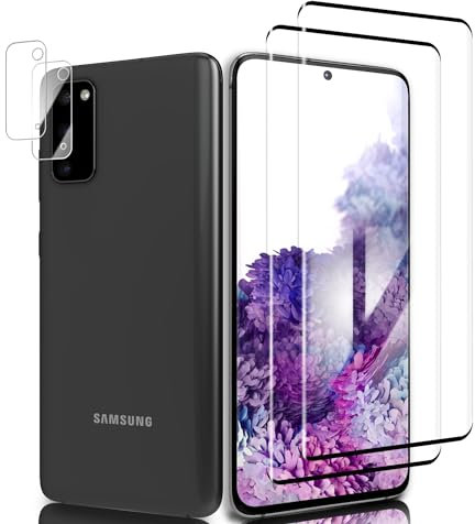 Schutzfolie für Panzerglas für Samsung Galaxy S20 4G/5G- Fingerabdruck-ID unterstützen Panzer Schutzglas 2&2 Stück mit Kameraschutz, 3D-Volle Bedeckung, HD 9H Displayschutzfolie für Samsung S20-2